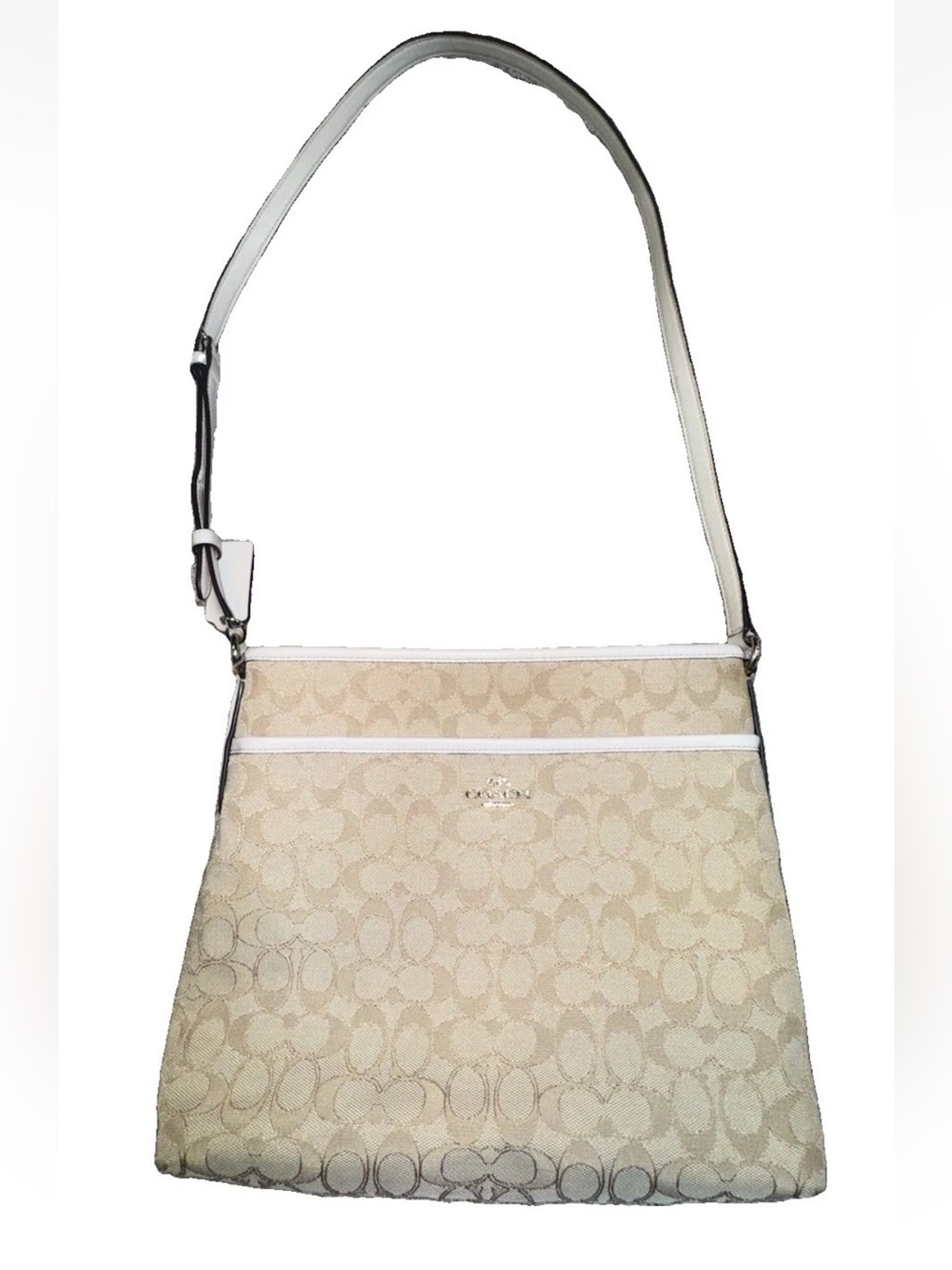 Coach Signature Jacquard File Crossbody Bag Khaki Chalk Leather F58285